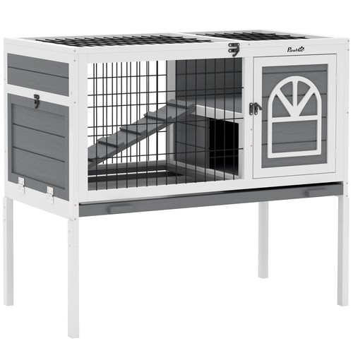 Pawhut elevated rabbit hutch - pawhut,