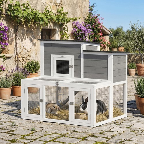 Pawhut wooden rabbit hutch - pawhut,