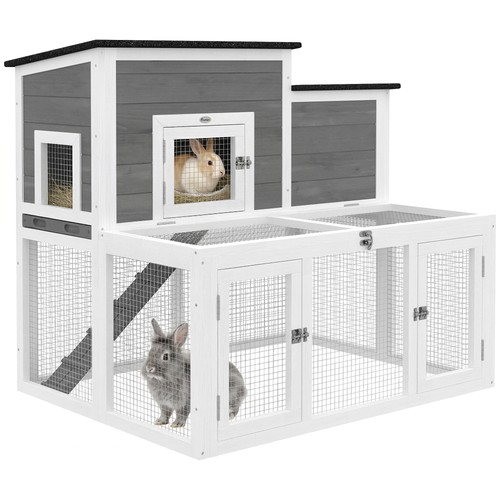 Pawhut wooden rabbit hutch - rabbit,